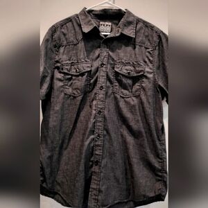 Men's Straight Faded Short Sleeve Charcoal Gray Button Up Shirt Size Large